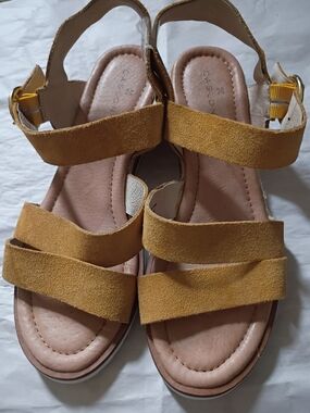 Caslon Mustard Suede Triple-Strap Women’s Sandals